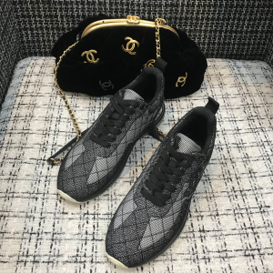 Luxury Womens Shoes Chanel Black CC Logo Lace Up Sneakers 35 To 42 A136PP420 AA147336