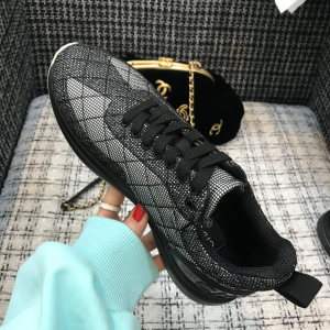 Luxury Womens Shoes Chanel Black CC Logo Lace Up Sneakers 35 To 42 A136PP420 AA147336