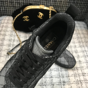 Luxury Womens Shoes Chanel Black CC Logo Lace Up Sneakers 35 To 42 A136PP420 AA147336