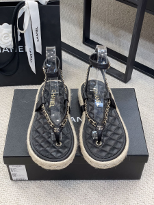 Luxury Womens Shoes Chanel Espadrille Sandal in Black 35 To 40 A136PP430 AA147307