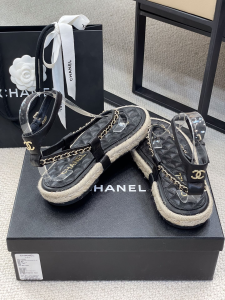 Luxury Womens Shoes Chanel Espadrille Sandal in Black 35 To 40 A136PP430 AA147307