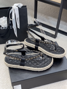 Luxury Womens Shoes Chanel Espadrille Sandal in Black 35 To 40 A136PP430 AA147307