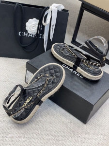 Luxury Womens Shoes Chanel Espadrille Sandal in Black 35 To 40 A136PP430 AA147307