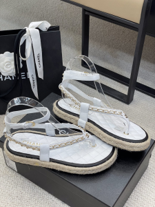 Luxury Womens Shoes Chanel Espadrille Sandal in White 35 To 40 A136PP430 AA147306