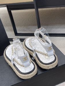 Luxury Womens Shoes Chanel Espadrille Sandal in White 35 To 40 A136PP430 AA147306