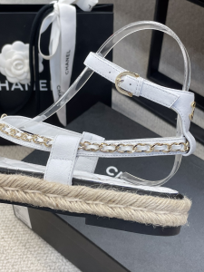 Luxury Womens Shoes Chanel Espadrille Sandal in White 35 To 40 A136PP430 AA147306