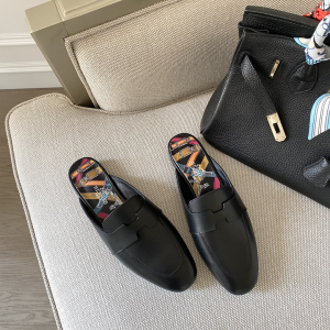 Luxury Womens Shoes Hermes Catena Mule in Black Goatskin 35 To 41 A136PP420 AA147334