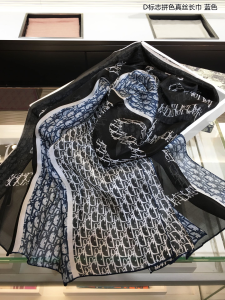 Luxury Womens Scarf Dior Oblique Cashmere Silk Scarf Blue 60x180CM A151PP170 AA147434