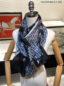 Luxury Womens Scarf Dior Oblique Cashmere Silk Scarf Blue 60x180CM A151PP170 AA147434