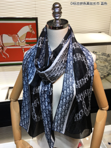 Luxury Womens Scarf Dior Oblique Cashmere Silk Scarf Blue 60x180CM A151PP170 AA147434