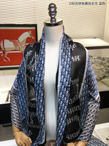 Luxury Womens Scarf Dior Oblique Cashmere Silk Scarf Blue 60x180CM A151PP170 AA147434