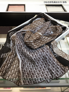 Luxury Womens Scarf Dior Oblique Cashmere Silk Scarf Brown 60x180CM A151PP170 AA147435