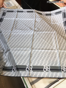 Fendi FF Jacquard Cashmere Silk Scarf Grey 