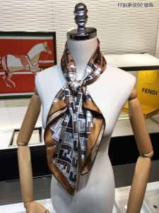 Luxury Womens Scarf Fendi FF Logo Cashmere Silk Scarf Brown 90x90CM A151PP180 AA147439