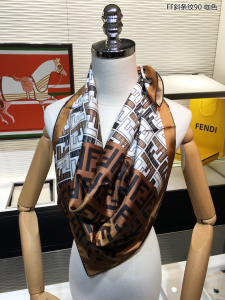 Luxury Womens Scarf Fendi FF Logo Cashmere Silk Scarf Brown 90x90CM A151PP180 AA147439