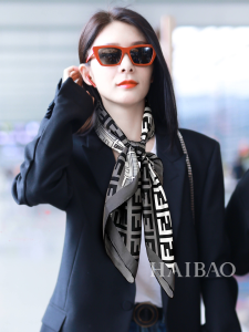 Luxury Womens Scarf Fendi FF Logo Cashmere Silk Scarf Grey 90x90CM A151PP180 AA147440