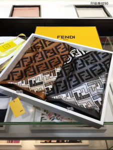 Luxury Womens Scarf Fendi FF Logo Cashmere Silk Scarf Grey 90x90CM A151PP180 AA147440