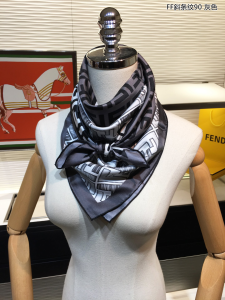 Luxury Womens Scarf Fendi FF Logo Cashmere Silk Scarf Grey 90x90CM A151PP180 AA147440