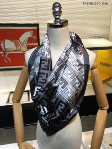 Luxury Womens Scarf Fendi FF Logo Cashmere Silk Scarf Grey 90x90CM A151PP180 AA147440