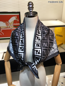 Luxury Womens Scarf Fendi FF Logo Cashmere Silk Scarf Grey 90x90CM A151PP180 AA147440