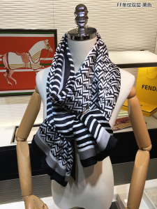 Luxury Womens Scarf Fendi Stripe Cashmere Silk Scarf Black 65x180CM A151PP280 AA147459