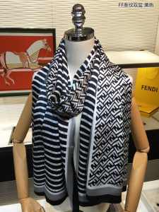 Luxury Womens Scarf Fendi Stripe Cashmere Silk Scarf Black 65x180CM A151PP280 AA147459
