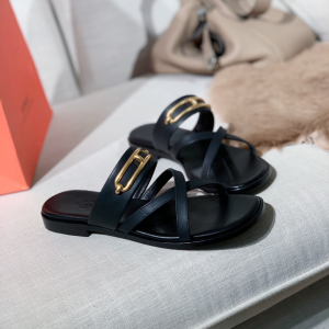 Luxury Womens Shoes Hermes Claire Sandal in Black Calfskin 35 To 40 A151PP390 AA147523