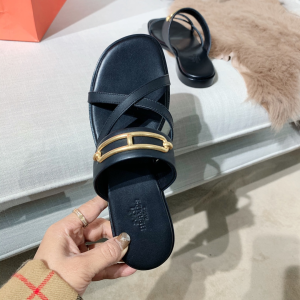 Luxury Womens Shoes Hermes Claire Sandal in Black Calfskin 35 To 40 A151PP390 AA147523