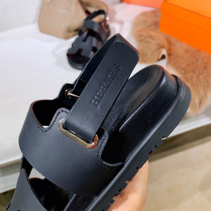 Luxury Womens Shoes Hermes Takara Sandal in Black Calfskin 35 To 40 A151PP390 AA147521