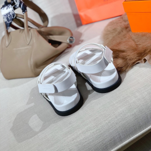 Luxury Womens Shoes Hermes Takara Sandal in White Calfskin 35 To 40 A151PP390 AA147520