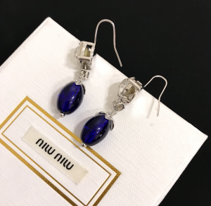 Miu Miu Crystal and Pearl Pendant Earrings Blue 