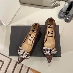 Luxury Womens Shoes No21 Chain Link Pumps in Grey Calfskin 35 To 41 A136PP430 AA147959