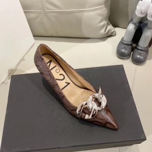 Luxury Womens Shoes No21 Chain Link Pumps in Grey Calfskin 35 To 41 A136PP430 AA147959