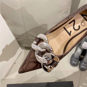 Luxury Womens Shoes No21 Chain Link Pumps in Grey Calfskin 35 To 41 A136PP430 AA147959