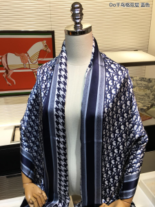 Luxury Womens Scarf Dior Oblique Cashmere Silk Scarf Blue 65x180CM A151PP280 AA148008