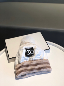 Chanel CC Knit Winter Hat Pom White 