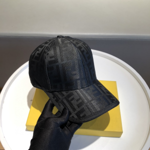 Luxury Womens Hats Fendi FF Jacquard Canvas Baseball Hat Black A190PP95 AA148247