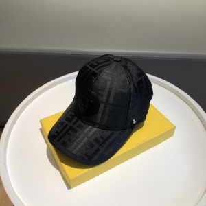 Luxury Womens Hats Fendi FF Jacquard Canvas Baseball Hat Black A190PP95 AA148251
