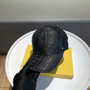 Luxury Womens Hats Fendi FF Jacquard Canvas Baseball Hat Black A190PP95 AA148251