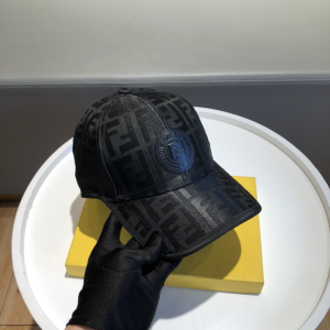 Luxury Womens Hats Fendi FF Jacquard Canvas Baseball Hat Black A190PP95 AA148251