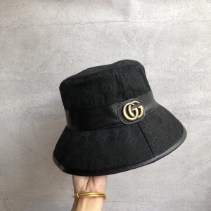 Luxury Womens Hats Gucci GG Canvas Fedora Bucket Hat Black A190PP105 AA148259