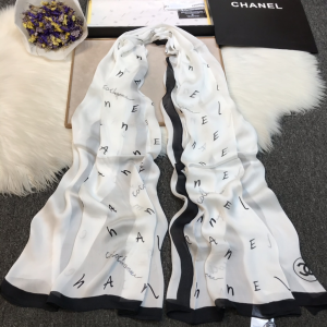 Chanel CC Logo Cashmere Silk Scarf White 