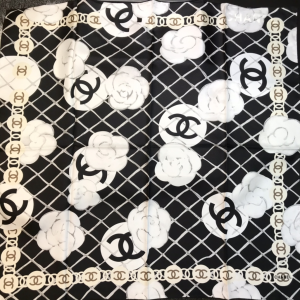 Chanel Camellia Cashmere Silk Scarf Black 