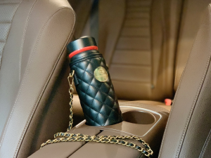 Luxury Womens Accessories Chanel Lambskin Quilted Water Bottle Black A62PP280 AA148359