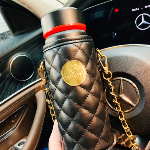 Luxury Womens Accessories Chanel Lambskin Quilted Water Bottle Black A62PP280 AA148359