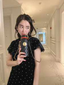 Luxury Womens Accessories Chanel Lambskin Quilted Water Bottle Black A62PP280 AA148359