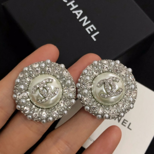 Chanel Crystals Round CC Logo Earrings 