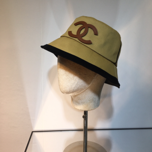 Luxury Womens Hats Chanel Vintage CC Logo Canvas Bucket Hat in Khaki A144PP70 AA148526