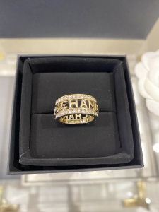 Chanel Gold Crystals Monogram Logo Round Rings 