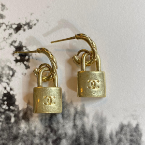 Chanel Gold Lock Drop Earrings 